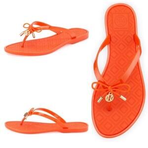 Tory Burch Orange Jelly Bow Thong Flip Flop Sandals Size 7